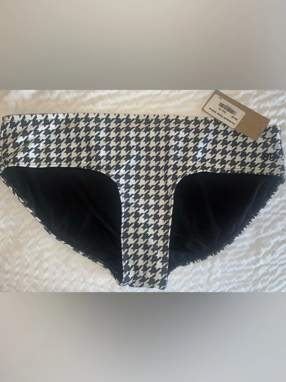 Albion Fit Houndstooth Hipster Bikini Bottoms XL NWT Black White Full Coverage